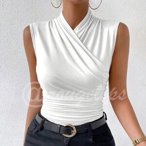 Rouge! White Sleeveless Wrap Tank Top